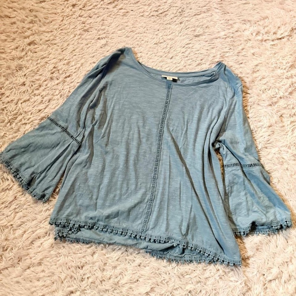 Boho Earthy Minimalist Boxy Bell Sleeve Lace Fringe Crop Top Womens PL Hippie